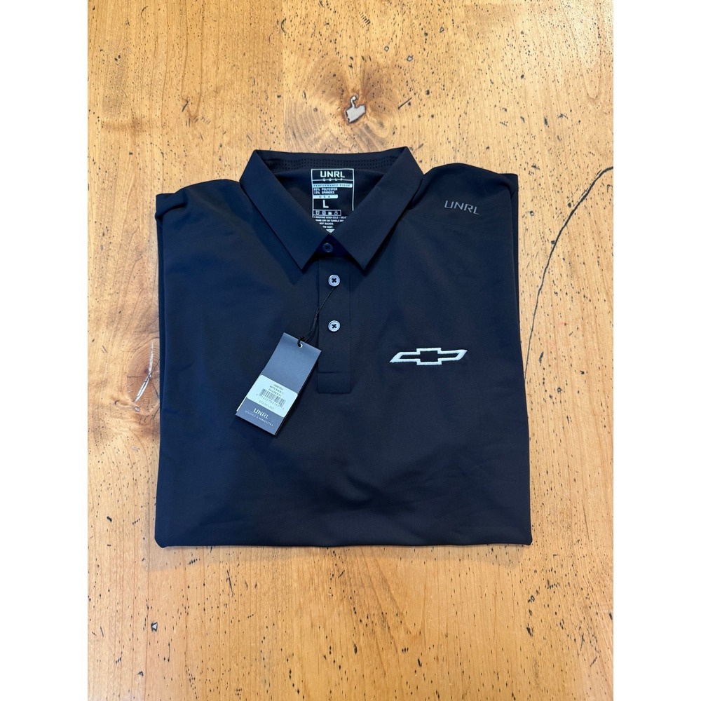 UNRL Legend Polo Size L Mens Matte Black Chevrolet Performance Pique Golf Shirt
